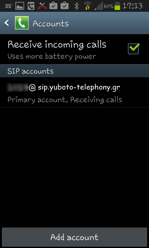 Android native sip client registered with yuboto