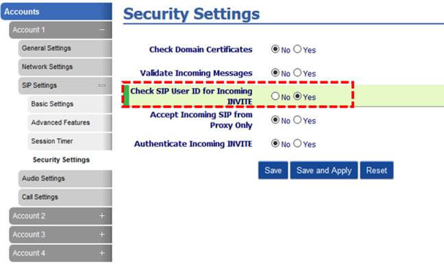 Grandstream Security settings