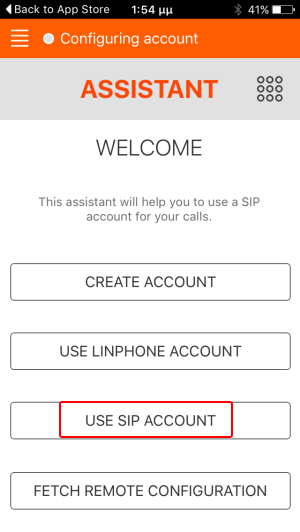 Linphone use sip account