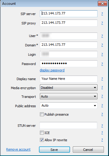 microsip add account