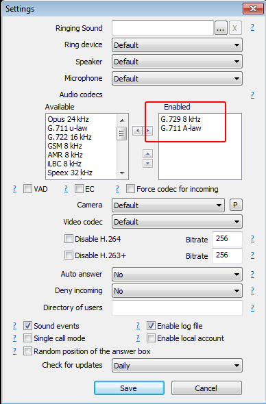 microsip settings