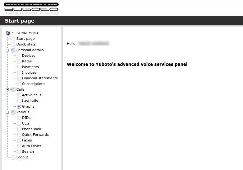yuboto myvoip welcome screen